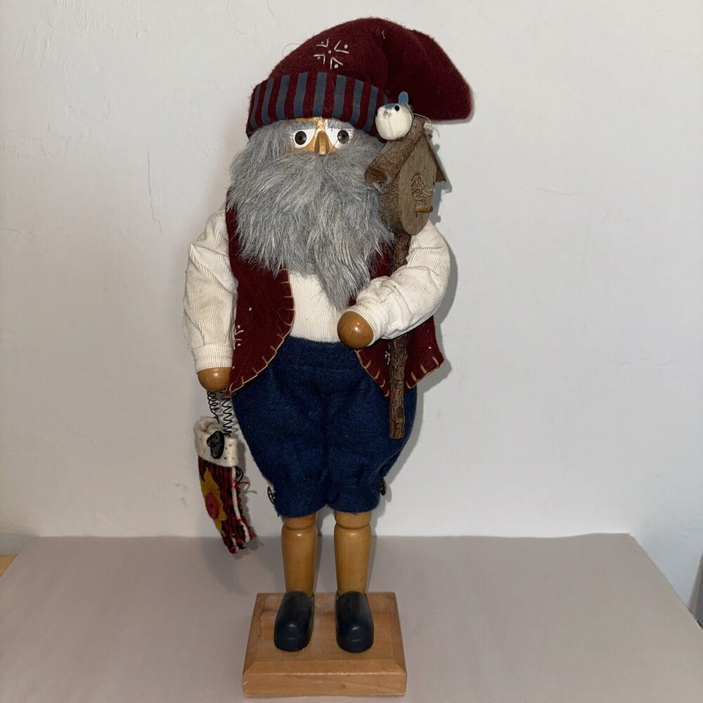 Grandeur Noel 17" Wooden Santa w/Bird Nutcracker Limited Edition